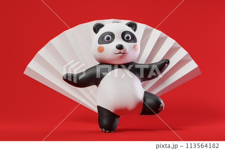 Panda with cartoon style, 3d rendering. Panda with cartoon style, 3d rendering. 113564182