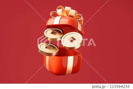 Gift box with cartoon style, 3d rendering. 113564235