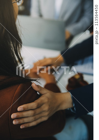 Businessman and lawyer discuss the contract document. Treaty of the law. Sign a contract business. Businessman and lawyer discuss the contract document. Treaty of the law. Sign a contract business. 113564450