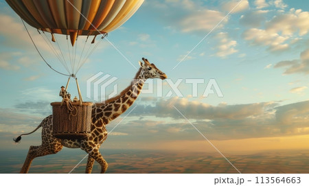Giraffe Standing Next to Balloon in the Sky 113564663