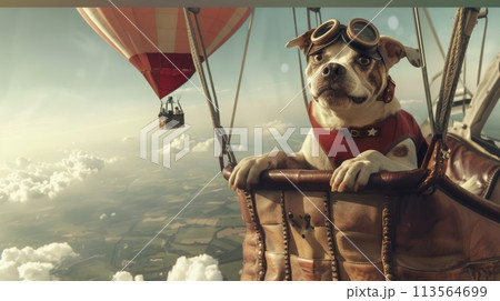 Dog Sitting in Hot Air Balloon Dog Sitting in Hot Air Balloon 113564699
