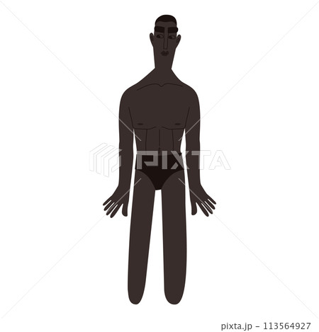 Flat African man in underwear. Black skin person with black hair in cartoon style for multinational and diversity designs. Vector illustration. Flat African man in underwear. Black skin person with black hair in cartoon style for multinational and diversity designs. Vector illustration. 113564927
