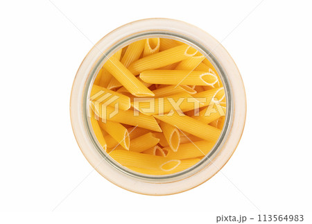 Pasta Penne Rigate isolated on white 113564983