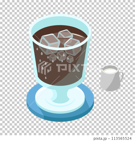 アイスコーヒーとミルク_アイソメトリックのイラスト 113565524