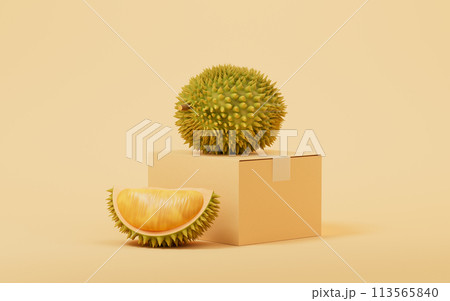 Durian with cargo box, 3d rendering. Durian with cargo box, 3d rendering. 113565840
