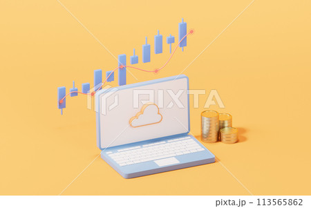 Bar graph with growth trend, 3d rendering. 113565862