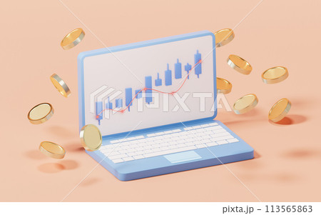 Bar graph with growth trend, 3d rendering. 113565863