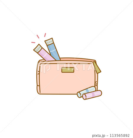 女性の健康:ポーチに入れた生理用品タンポンのイメージイラスト 女性の健康:ポーチに入れた生理用品タンポンのイメージイラスト 113565892