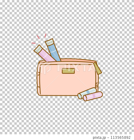 女性の健康:ポーチに入れた生理用品タンポンのイメージイラスト 女性の健康:ポーチに入れた生理用品タンポンのイメージイラスト 113565892