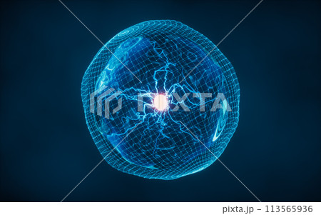 Transparent cell with glowing nucleus inside, 3d rendering. Transparent cell with glowing nucleus inside, 3d rendering. 113565936