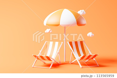 Beach chairs with cartoon style, 3d rendering. 113565959