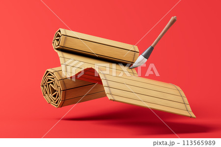 Retro Chinese acient bamboo slip, 3d rendering. 113565989