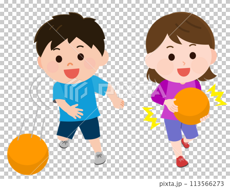 Boys and girls playing dodgeball illustration Boys and girls playing dodgeball illustration 113566273