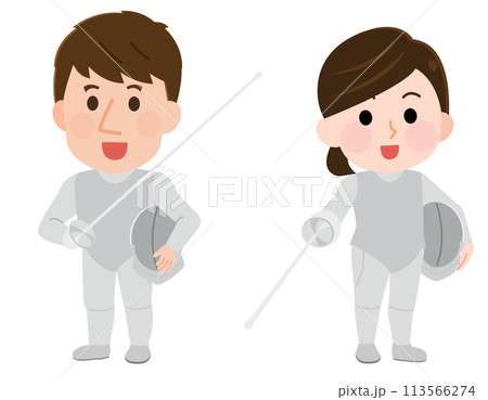 フェンシングをする男性と女性 イラスト フェンシングをする男性と女性 イラスト 113566274