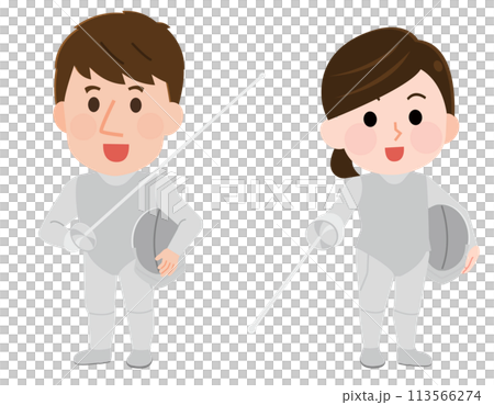 一個男人和一個女人擊劍的插圖 113566274