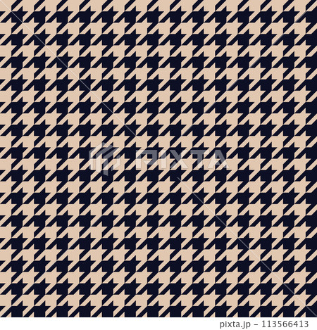 Classic Houndstooth tweed plaid style pattern. Geometric check print in beige and blue color. Classical English background Glen plaid for textile fashion design. 113566413