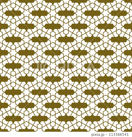 Seamless arabic geometric ornament in brown color. Seamless arabic geometric ornament in brown color. 113566541