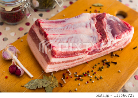 Fresh piece of lard ready for salting Fresh piece of lard ready for salting 113566725