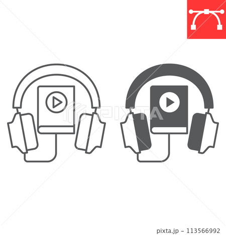 Audio book line and glyph icon Audio book line and glyph icon 113566992