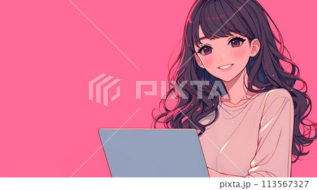 パソコンを使う女の子 AI パソコンを使う女の子 AI 113567327