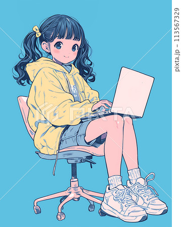 パソコンを使う女の子 AI パソコンを使う女の子 AI 113567329
