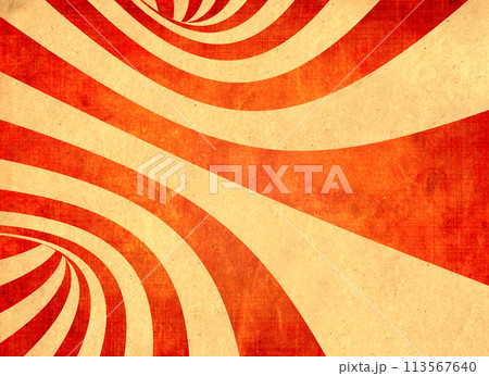 Retro background with texture of old soiled paper of red and yellow color and striped pattern. Vintage horizontal or vertical backdrop. Copy space for text 113567640