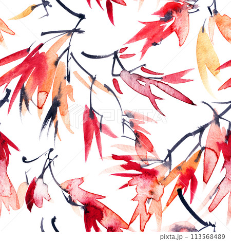 Watercolor autumn tree leaves pattern Watercolor autumn tree leaves pattern 113568489