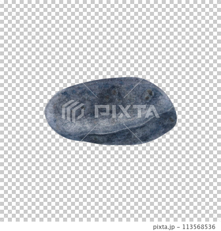 Sea stone. Hand drawn watercolor illustration with Pebble on isolated background. Drawing of striped smooth oceanic rocks. Sketch of minerals in grey color. SPA concept for card, label, souvenirs. 113568536