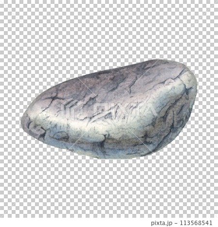 Sea stone. Hand drawn watercolor illustration with Pebble on isolated background. Drawing of striped smooth oceanic rocks. Sketch of minerals in grey color. SPA concept for card, label, souvenirs. Sea stone. Hand drawn watercolor illustration with Pebble on isolated background. Drawing of striped smooth oceanic rocks. Sketch of minerals in grey color. SPA concept for card, label, souvenirs. 113568541