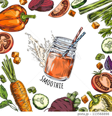 Poster of smoothie jar with vegetables, vector illustration. 113568898