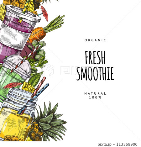 Vector vertical seamless border with a place for text and with fruit and vegetable smoothies Vector vertical seamless border with a place for text and with fruit and vegetable smoothies 113568900