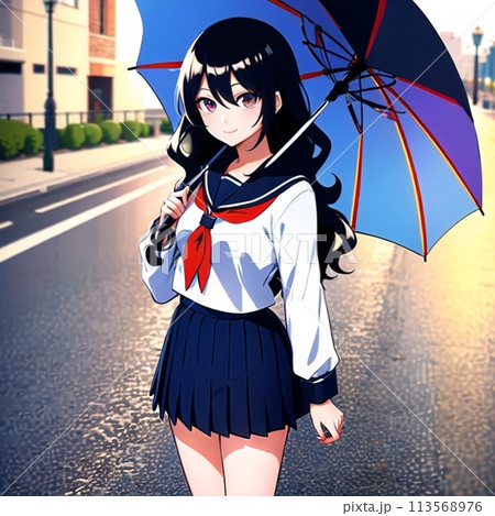 傘を差す美少女女子高校生1 113568976