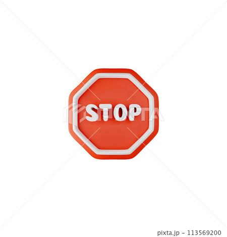 Stop sign 3D realistic vector icon, volume forbidden road sign, traffic regulatory warning red stop signal for transport 113569200