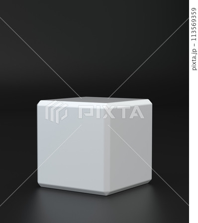White cube on black background. Studio background 113569359