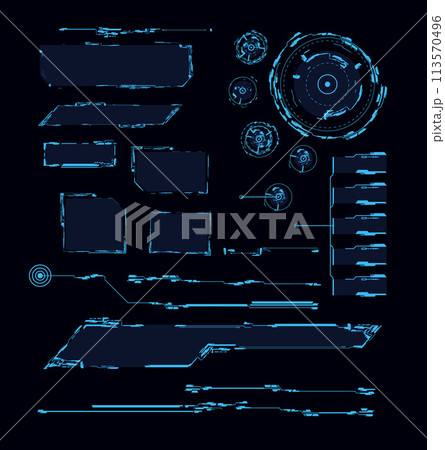 Futuristic ui elements, vector illustration isolated on black. 113570496