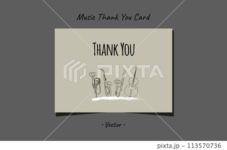 Card thank you musical instruments trumpet, saxophone, trombone, bass brush stroke minimal design. 113570736