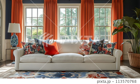 Well-Equipped Living Room With Large Window Well-Equipped Living Room With Large Window 113570768