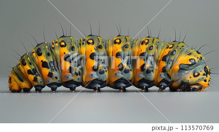 Caterpillar Feeding on Leaf Close-up Caterpillar Feeding on Leaf Close-up 113570769