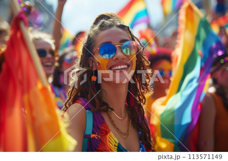 Pride concept - people during the pride parade outside 113571149