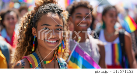 Pride concept - people during the pride parade outside 113571152