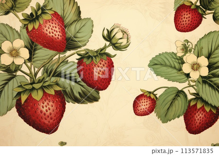 vintage summer background with fresh strawberry illustration 113571835