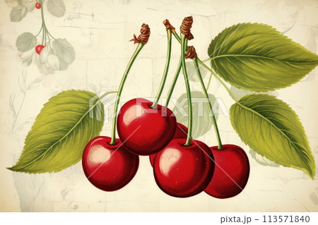 vintage summer background with fresh cherrys illustration vintage summer background with fresh cherrys illustration 113571840