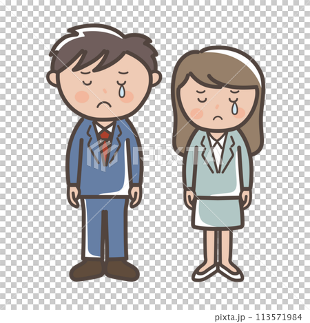 Full-body illustration of male and female businessmen crying in frustration 113571984