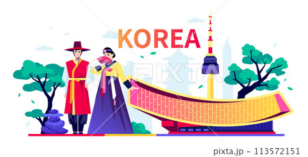 National attributes of South Korea - modern colored vector illustration National attributes of South Korea - modern colored vector illustration 113572151