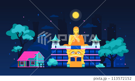 Dambulla Cave Temple - modern colored vector illustration 113572152
