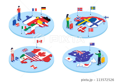 Isometric country maps with peopleのイラスト素材 [113572526] - PIXTA