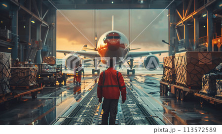 空港で貨物を積み込む様子 空港で貨物を積み込む様子 113572589