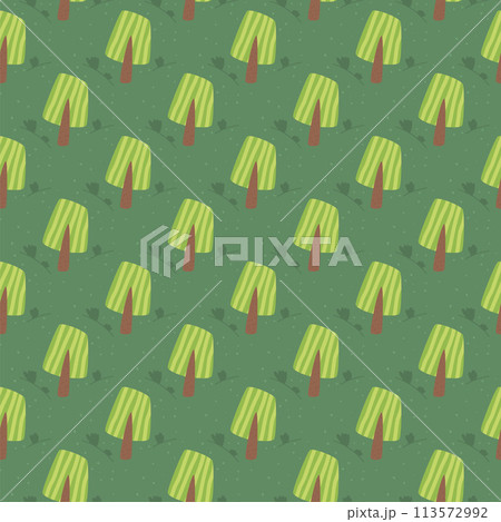 Summer forest landscape seamless pattern. Trees endless background. Park repeat cover. Nature environment loop ornament. Vector flat hand drawn illustration. 113572992