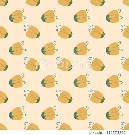Yellow wildflowers simple seamless pattern. Floral retro endless background. Flower summer repeat cover. Vector hand drawn illustration. 113573261
