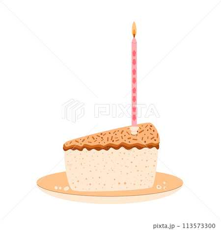 Birthday cake slice. Vector pie piece hand drawn illustration isolated on white background. 113573300